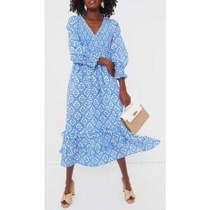 Pink City Prints Tuckernuck Exclusive Ocean Trellis Isabel Midi Dress XS V Neck